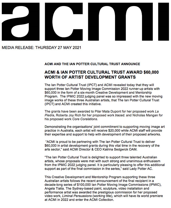 ACMI Ian Potter Cultural Trust Award ACMI Logo and text outlining details of the Trust Award.