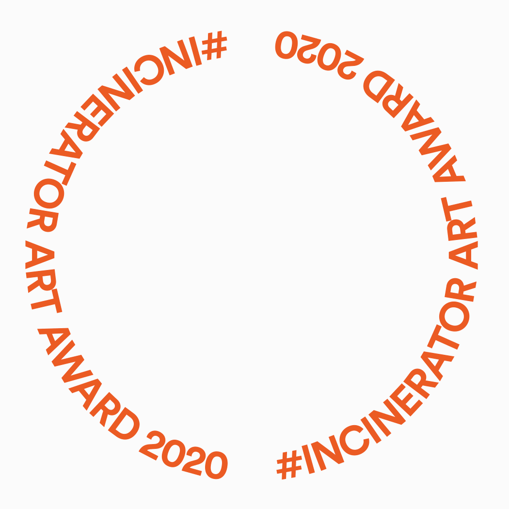 Moving image of orange capitalised text in a circle formation reading #IncineratorArtAward2020